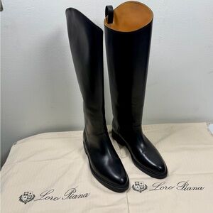$2,750 NWOB Loro Piana Black Kilda Calfskin Knee High Boots Women’s US 9 EU 39